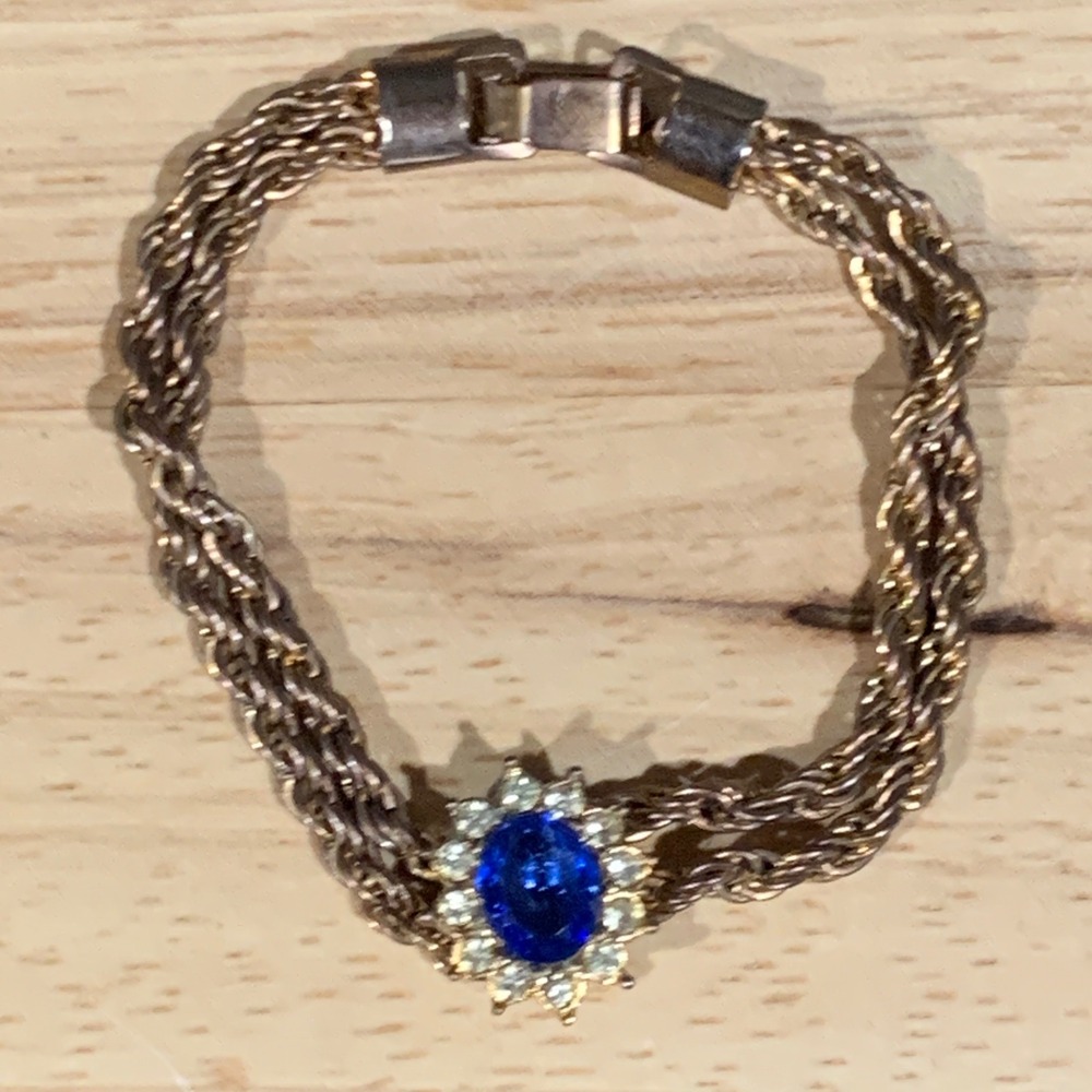 Unbranded Bracelet Womens 7.25in Gold Tone Blue Faux Sapphire Halo Rope Chain